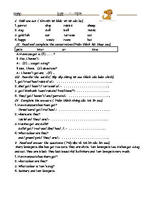 Đề kiểm tra môn Tiếng anh lớp 4 - Năm học 2014-2015